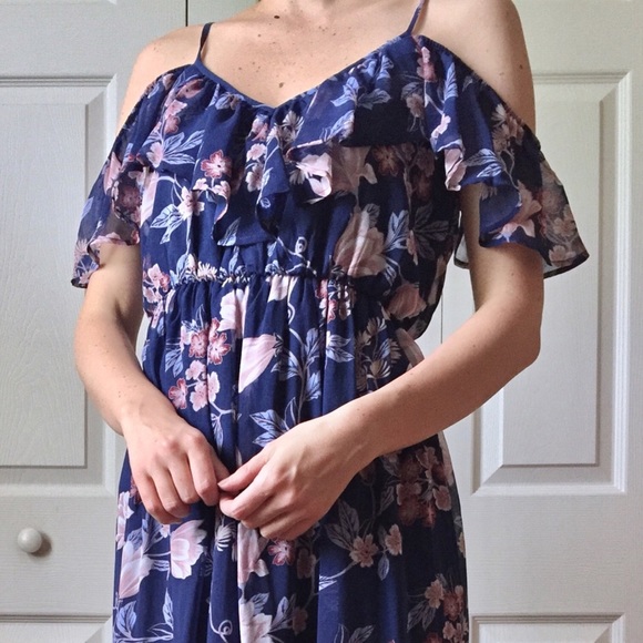 NWT Francesca’s Bright Navy Blue Floral Maxi Dress - Picture 3 of 5